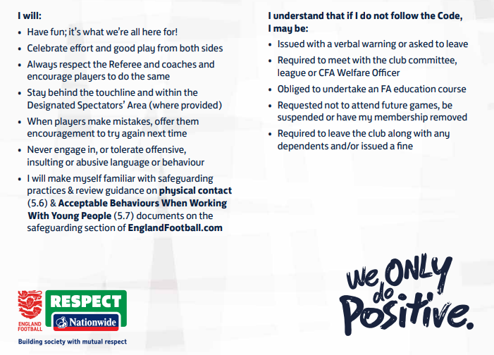 Respect code of conduct for spectators and parents/carers